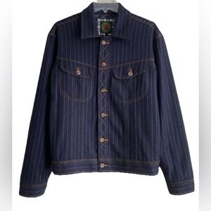 ROBERT GRAHAM Wool Striped Jacket Casual Vintage Denim Look Men’s LARGE Navy L